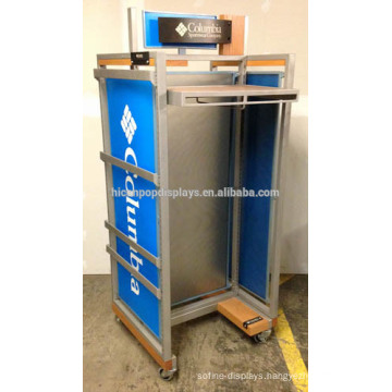 Clothing Store Furniture Merchandise 4 Way Garments Rack Movable Wood Retail Female Clothing Display